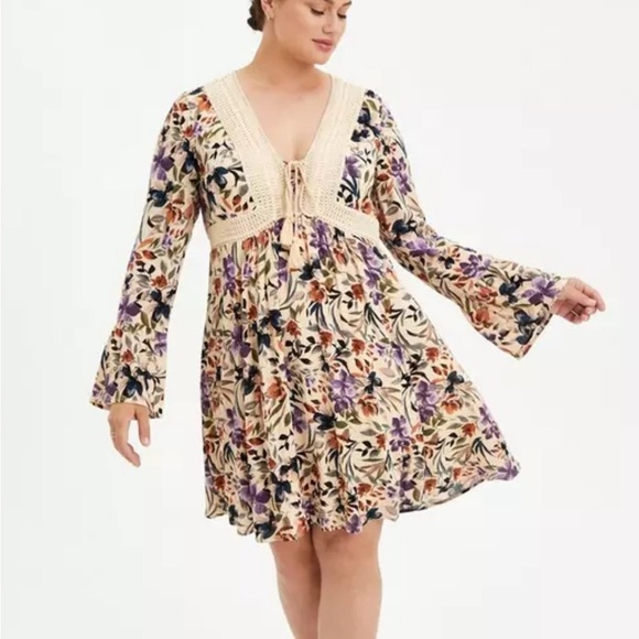 Torrid Mini Gauze Lace-Up Skater Dress - Picture 4 of 14